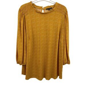 Adrianna Papell Yellow & White Ditsy Floral Print Blouse Keyhole Back Womens 1X